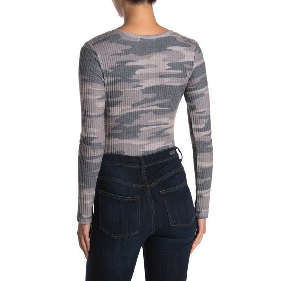NWOT! Socialite Charcoal Camo Long Sleeve Bodysuit - Picture 2 of 8